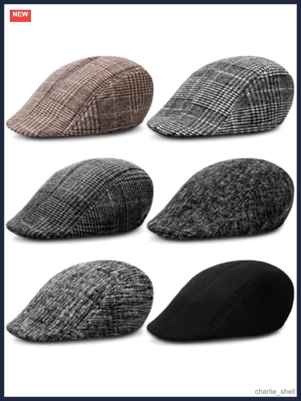6 Pack Men's Herringbone Newsboy Cap Polyester Flat Ivy Hat
